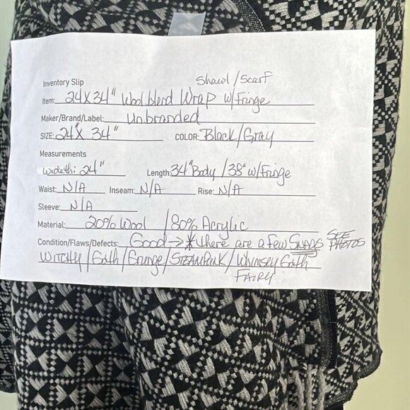 Wool Blend 24"X34" Shawl Wrap Witchy Whimsy Goth Lagenlook Fall Winter Outdoors - Picture 2 of 12